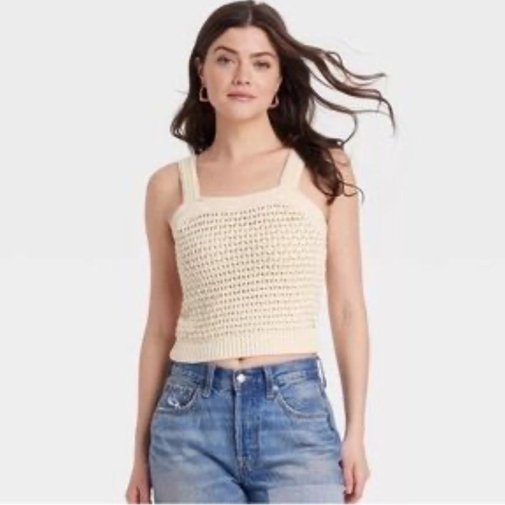 🆕 Universal Thread Cream Cropped Knit Tank Top - XL